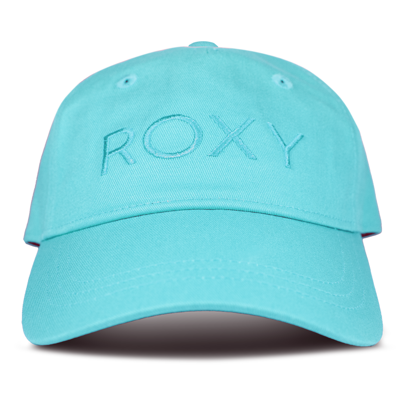 Introducing the Dear Believer Baseball Cap by Roxy—a stylish tanager turquoise cotton twill hat for women, featuring “ROXY” tastefully embroidered in matching turquoise thread on the front. Displayed against a plain white background, this cap is a chic addition to your ROXY Accessories collection.