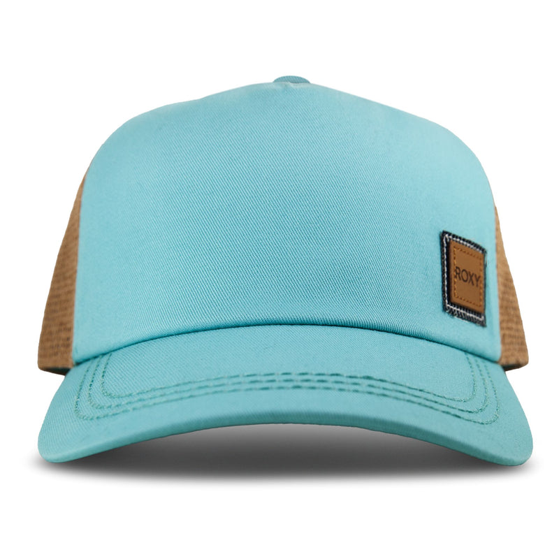 The Roxy Incognito Cap in Tanager Turquoise is a stylish women’s cap, featuring a contrasting brown mesh back and a small brown front patch with the Roxy brand name. Designed for comfort and breathability, it’s crafted from a cotton linen blend.