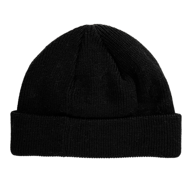 The Roxy Blizzard Beanie is a plain black chunky knit hat featuring a folded cuff, shown on a white background.
