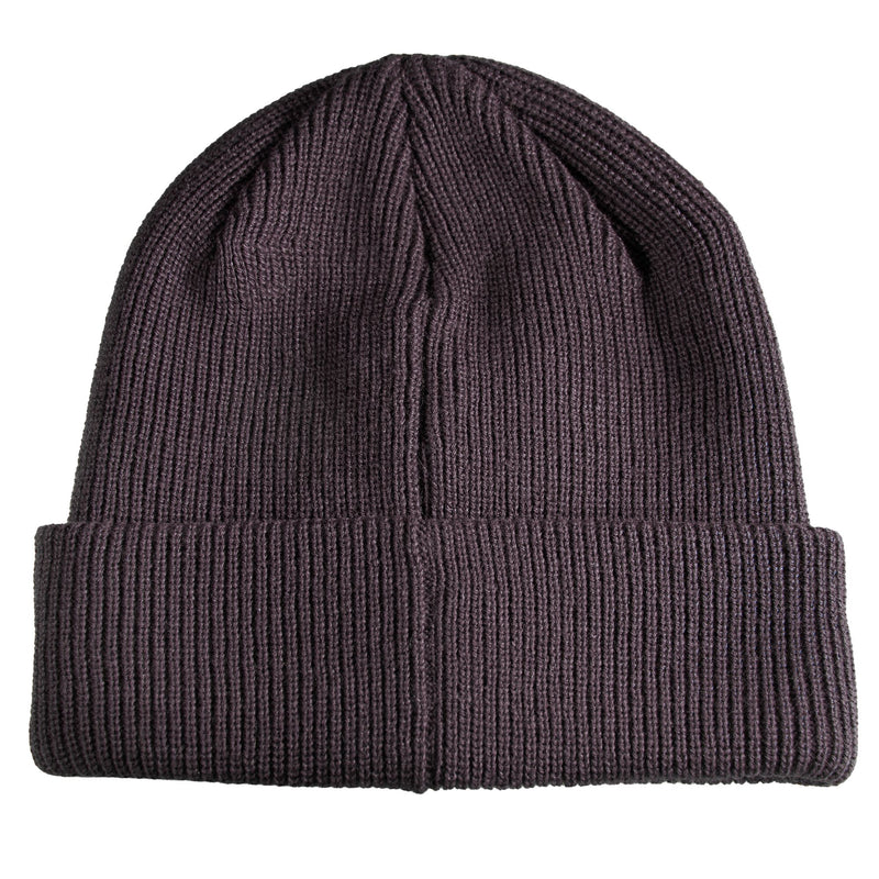 Dark purple rib knit Folker Beanie with a folded cuff.