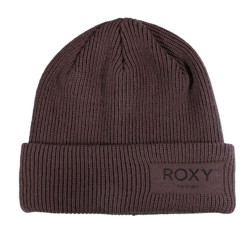 Shopping Bag colored Roxy Folker Beanie in a rib knit featuring a folded cuff and a rectangular logo patch.