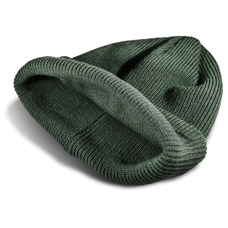 Dark green ROXY Folker Beanie in a rib knit, double-layer construction.