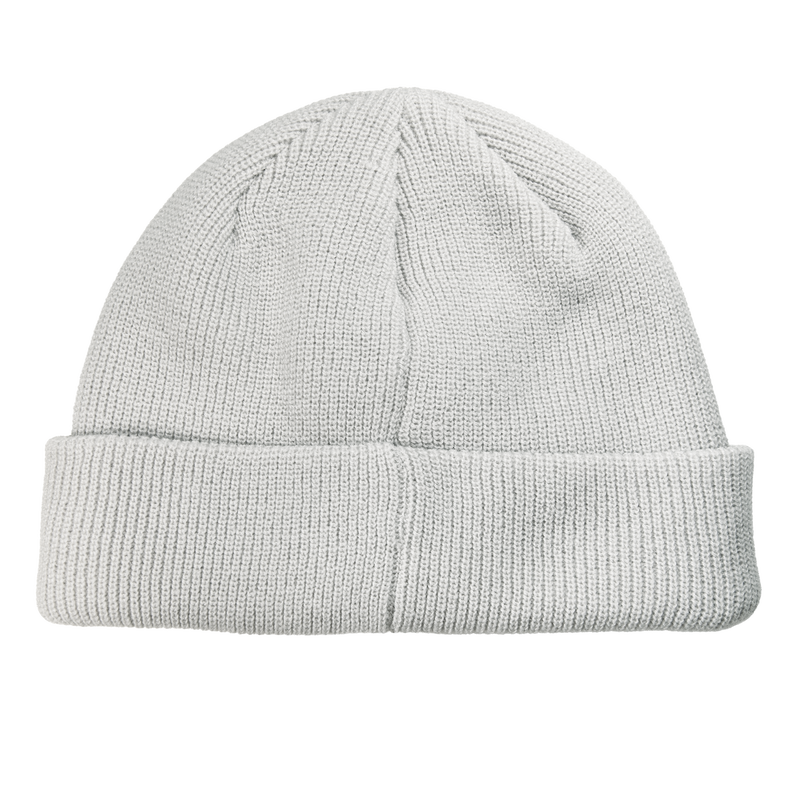 Light gray Roxy Folker Beanie in a rib knit with a folded cuff.