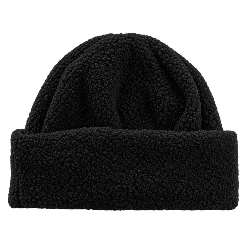 Black Roxy Valwood Beanie with a folded cuff and textured, fleece-like material.