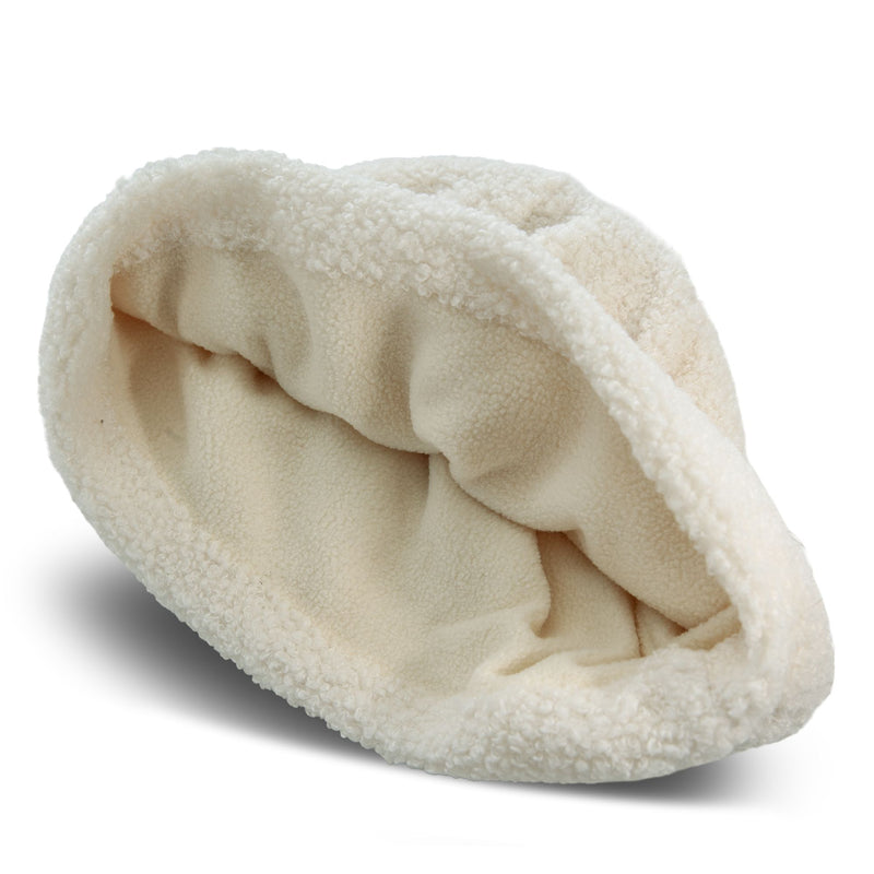 Off-white Roxy Valwood Beanie with a textured, curly-pile exterior and a soft, smooth interior.