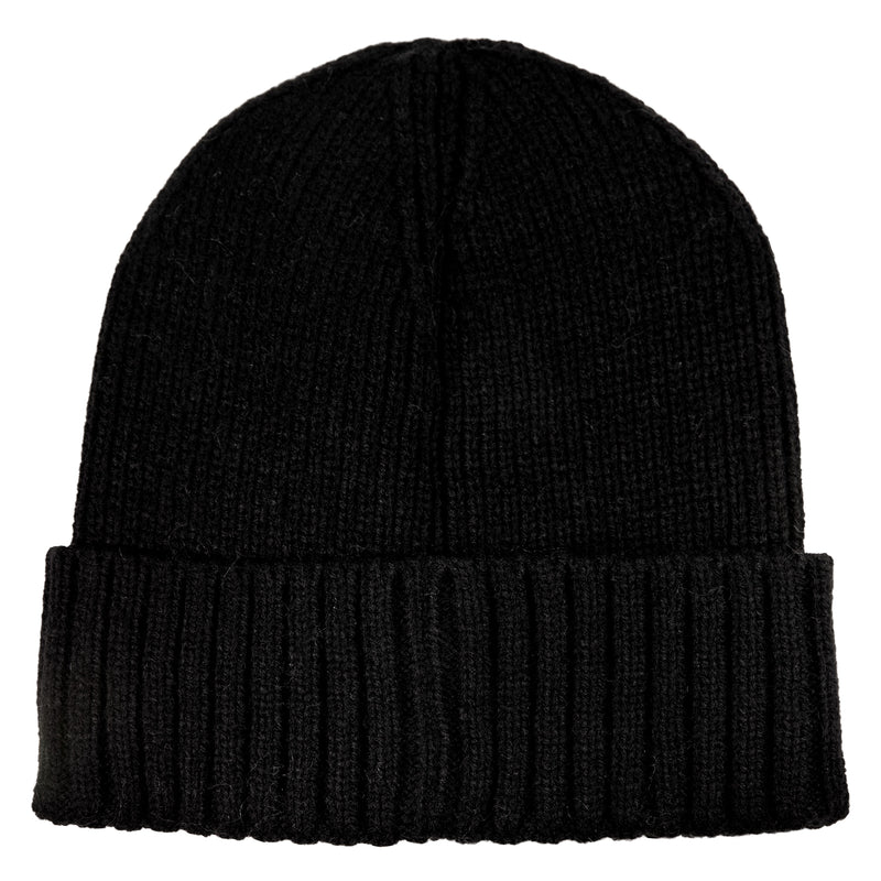 Solid black Roxy Girls So Peaceful Beanie in a rib knit with a folded cuff.