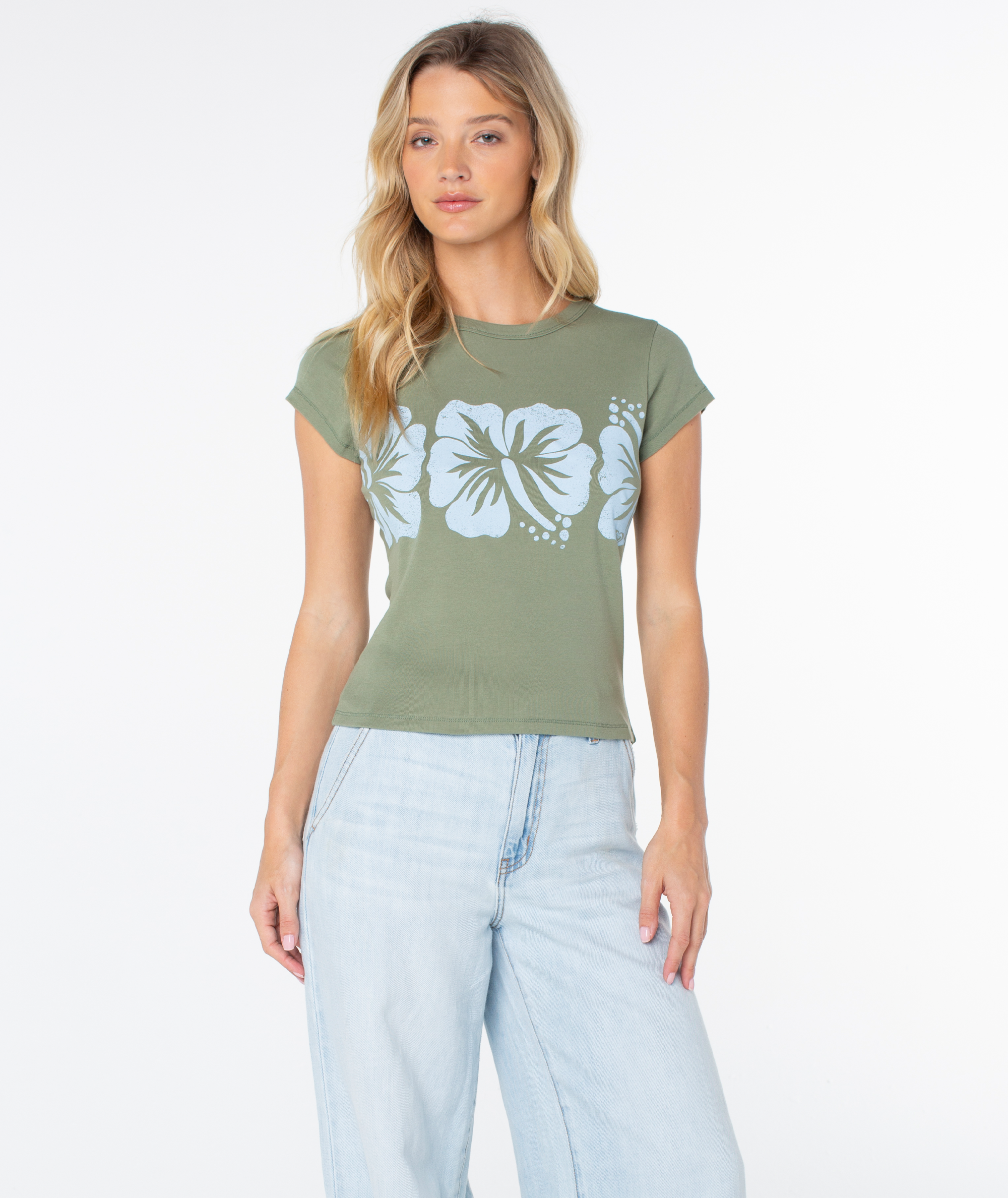 Flower Block 90s Baby Tee - Roxy