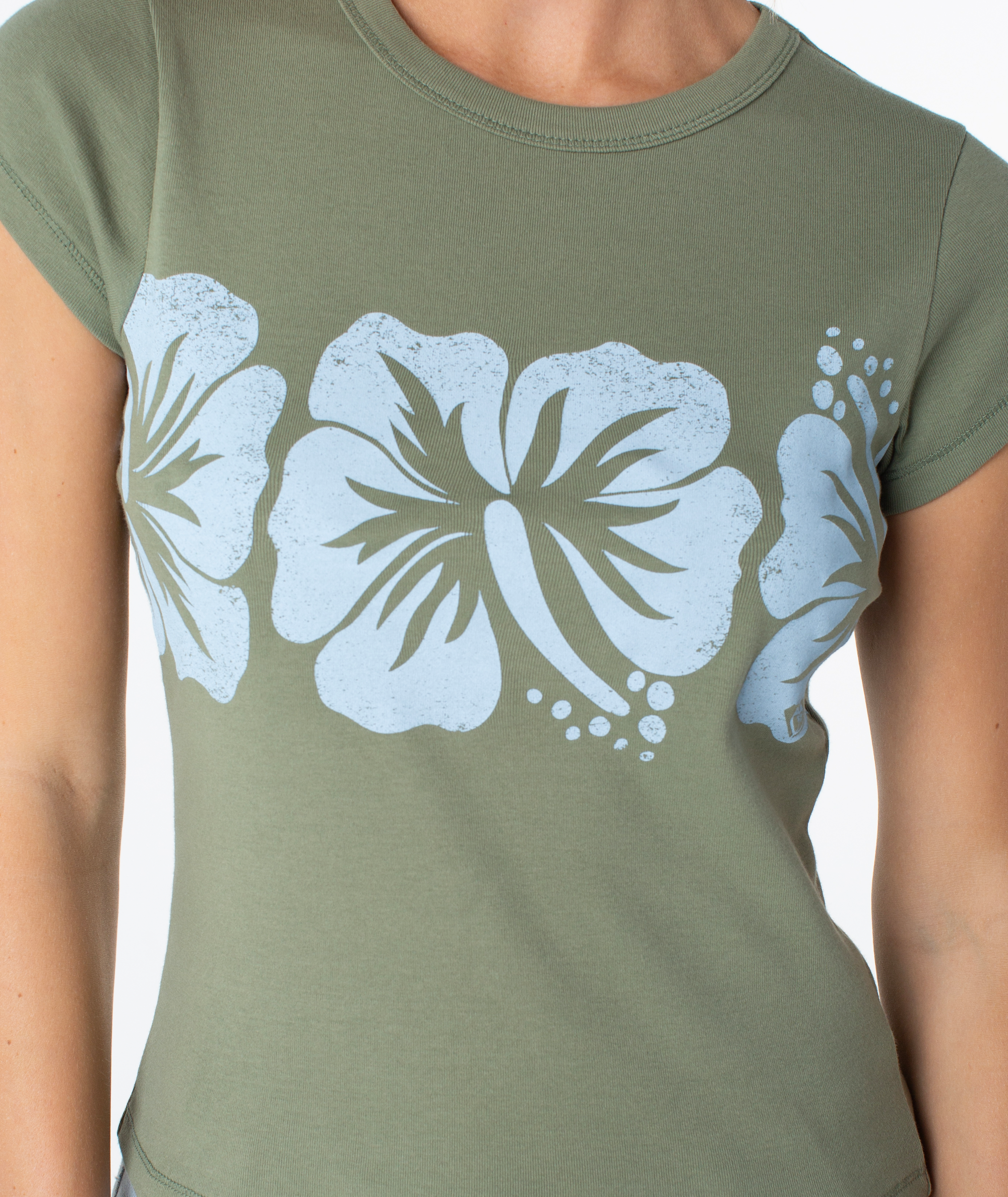 ロイ♡ Flower Block 90s Baby Tee - Roxy