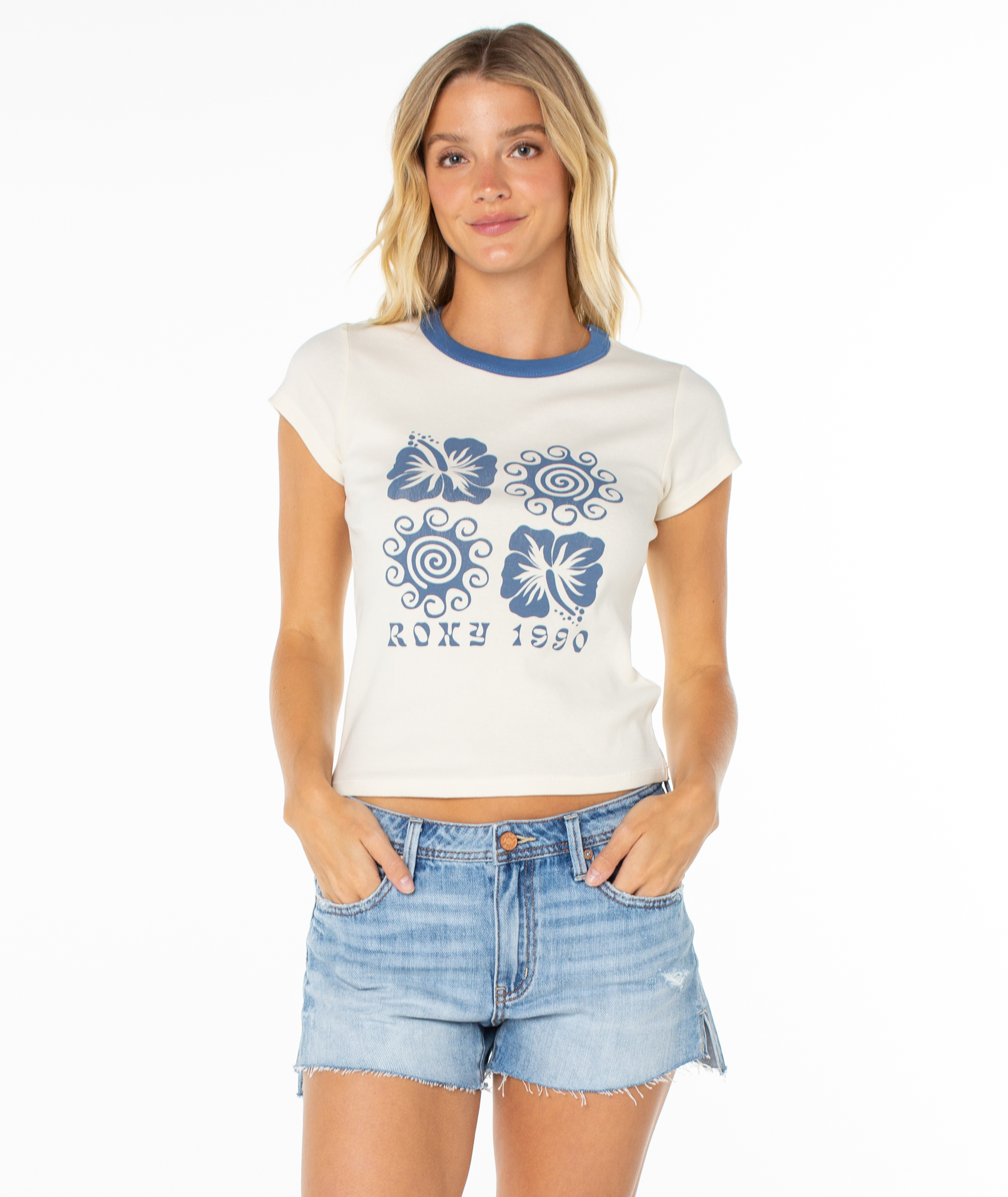 Hibiscus Swirl 90s Baby Tee - Roxy