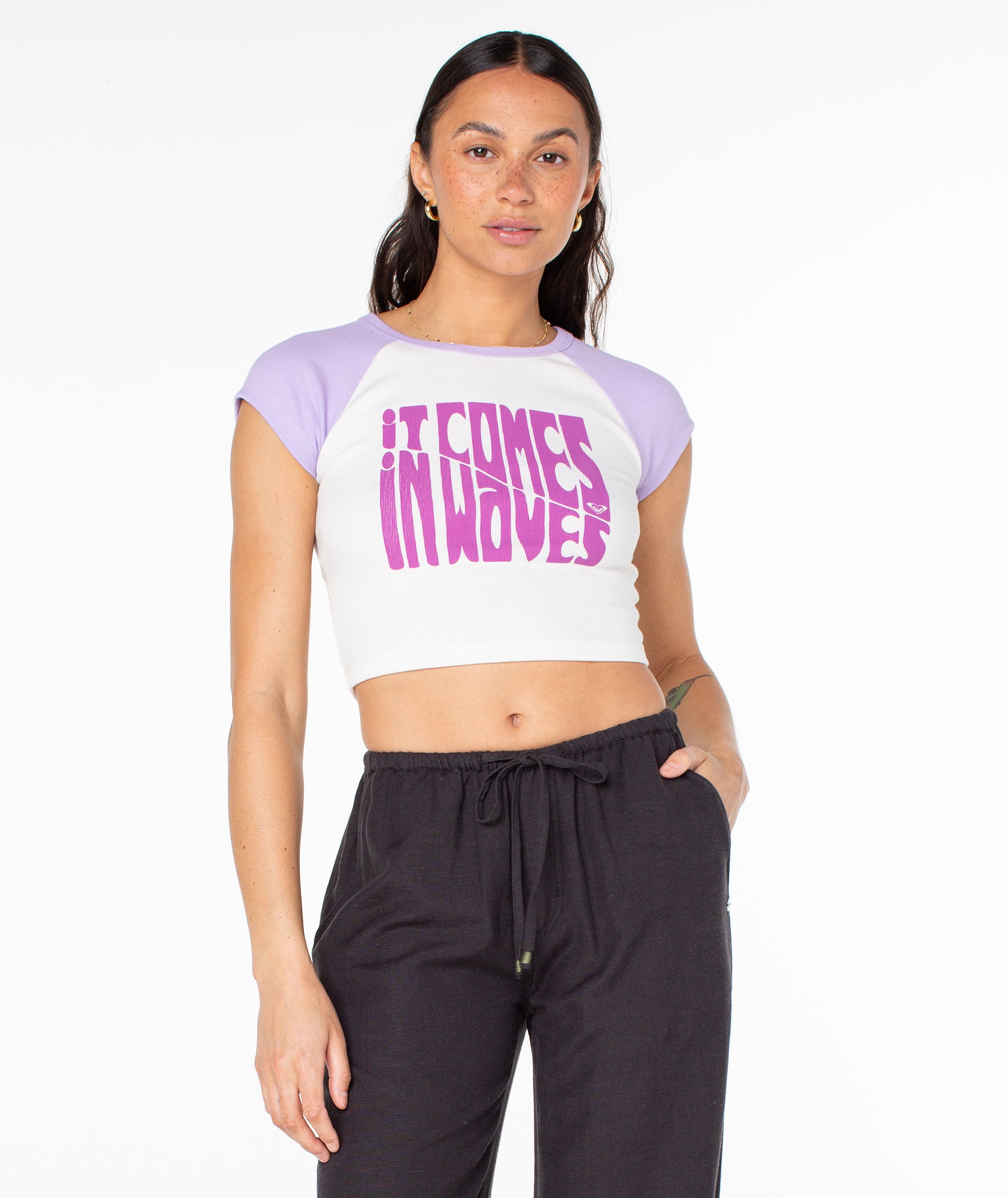 Comes In Waves Cropped Baby Tee - Roxy