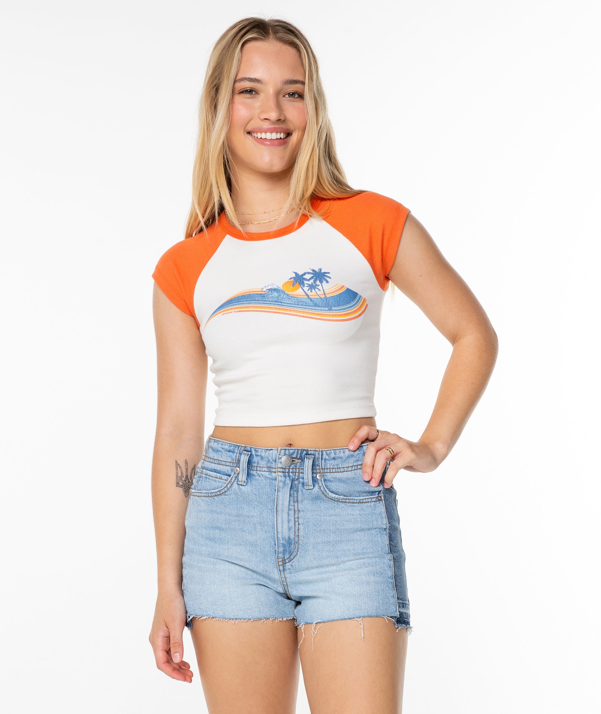 Wave Stripe Cropped Baby Tee - Roxy