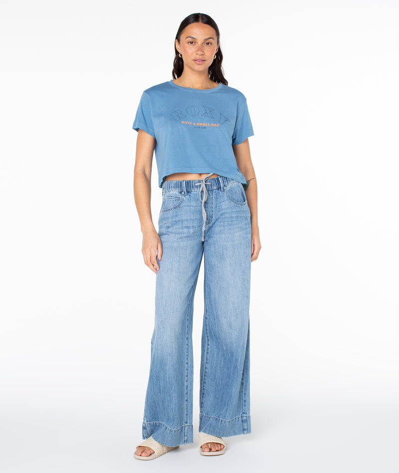 Swell Day Cropped Boxy Tee - Captains Blue - Roxy