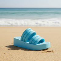 Blue platform sandal on beach