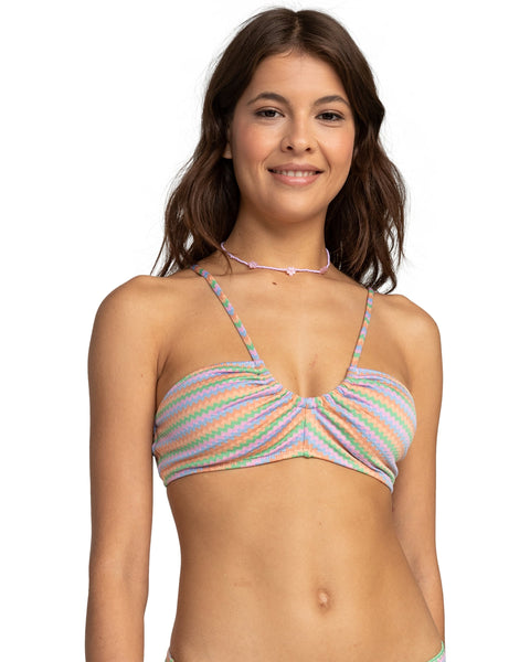 Wavy Stripe Bralette Bikini Top - Papaya Navy Stripes - Roxy
