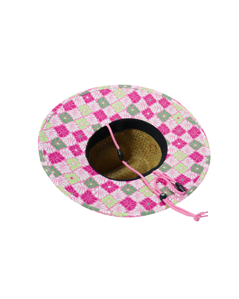 Roxy Girls Pina To My Colada Straw Panama Hat - Floral Check Bodacious - Roxy