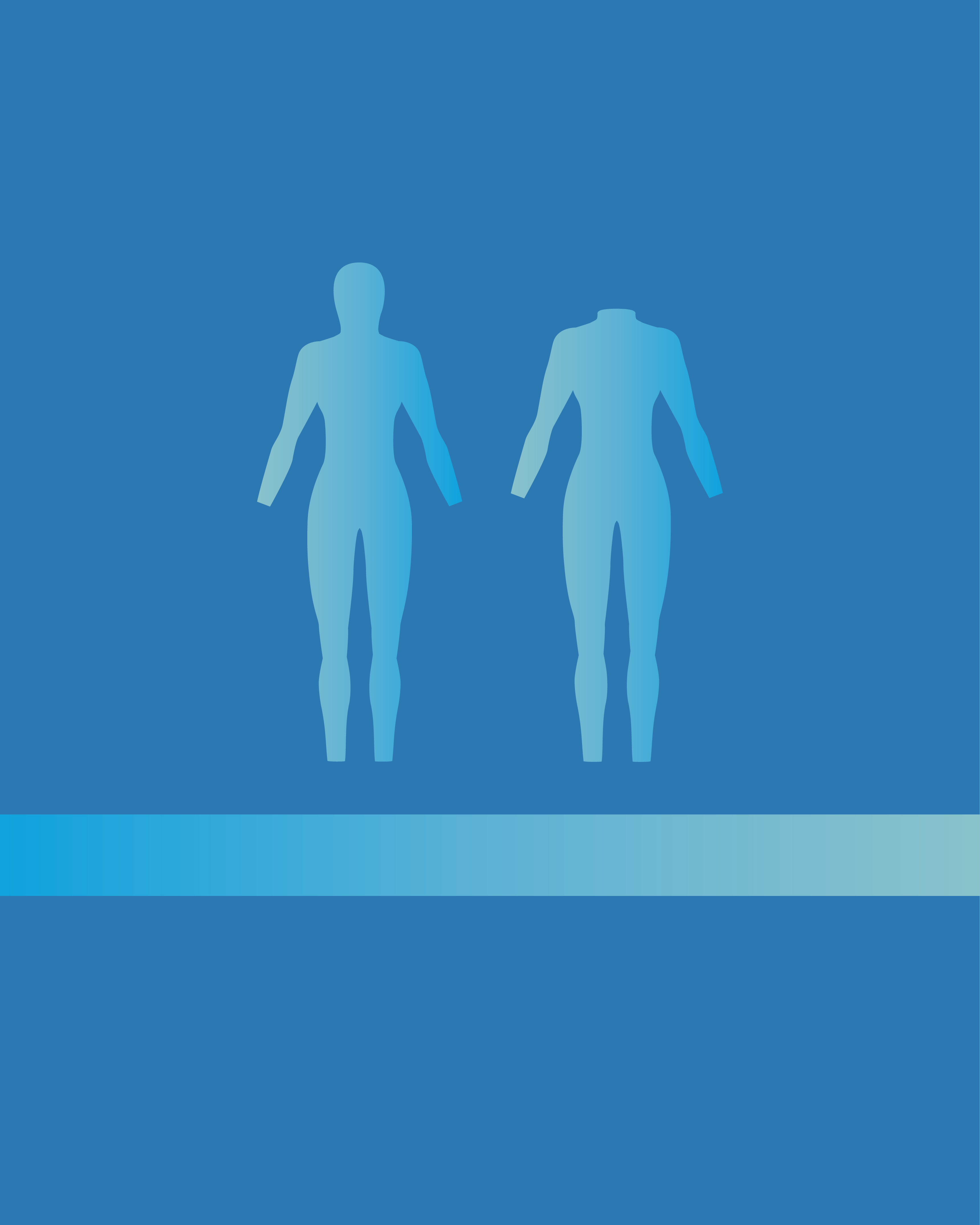 Two blue human figure silhouettes on a blue background