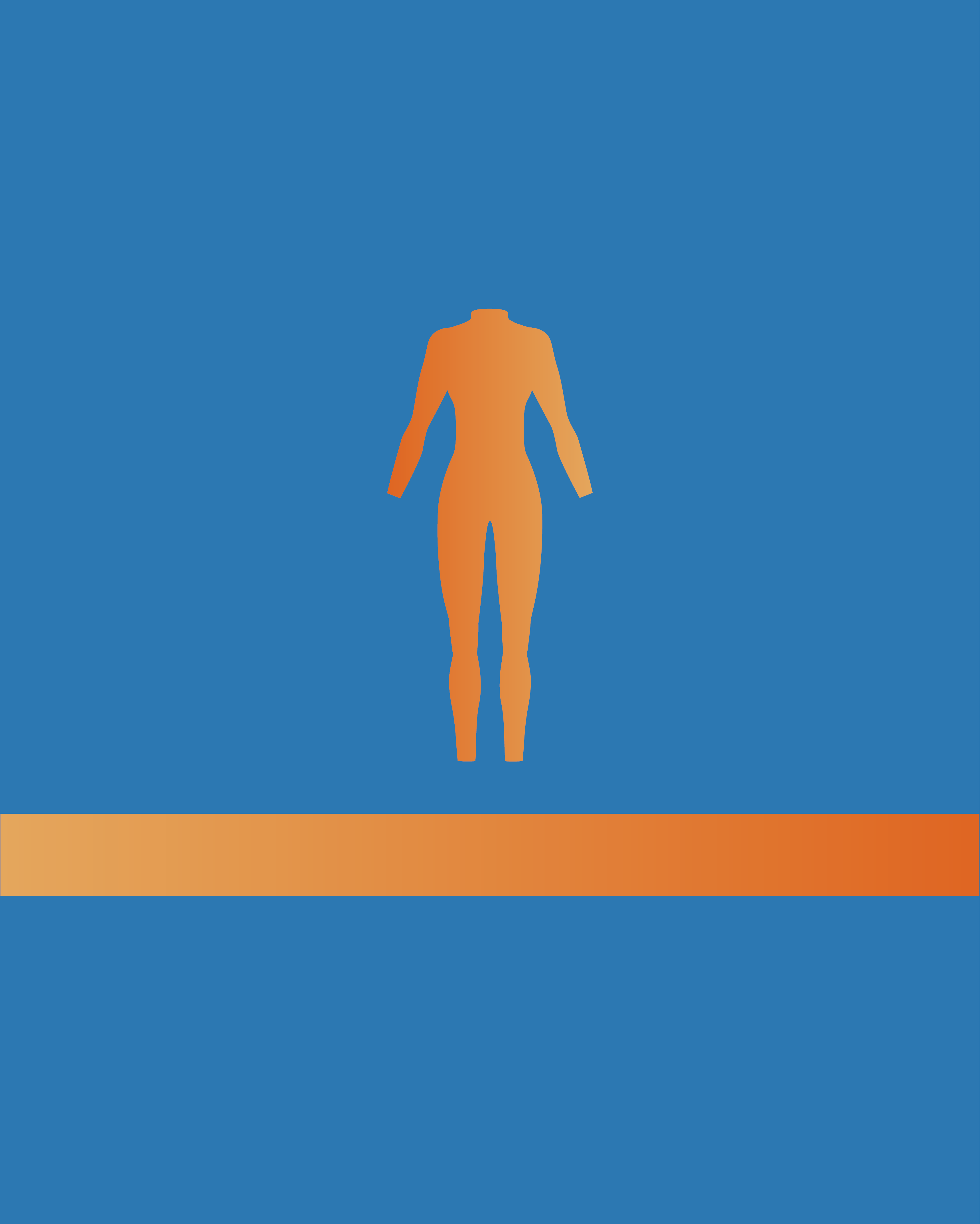 Orange silhouette of a person on a blue background