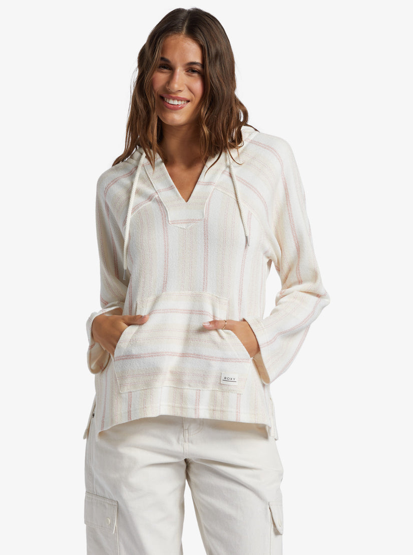 Wild And Free Poncho Style Hoodie - Ash Rose Low Tide Stripe