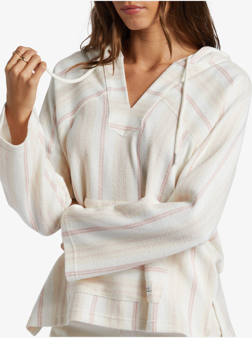 Wild And Free Poncho Style Hoodie - Ash Rose Low Tide Stripe