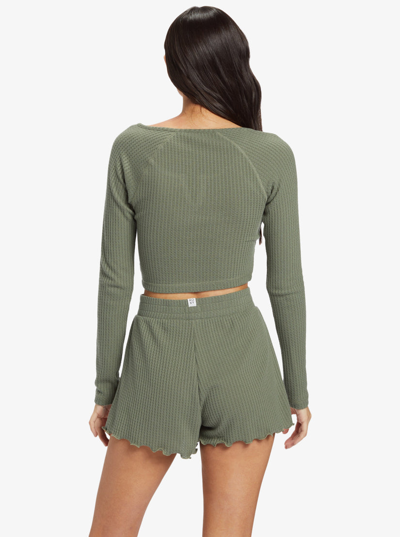 Cropped Long Sleeve Waffle Top - Agave Green
