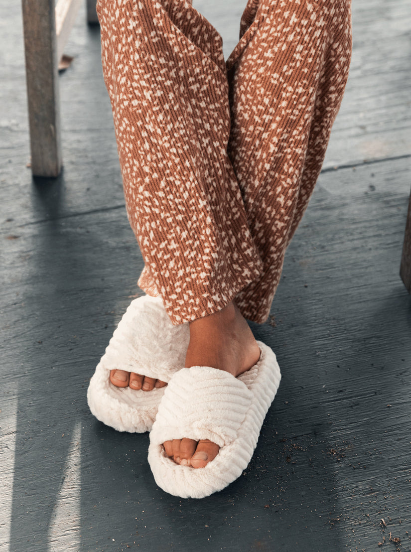 Slippy Faux Fur Slide Sandals - Off White