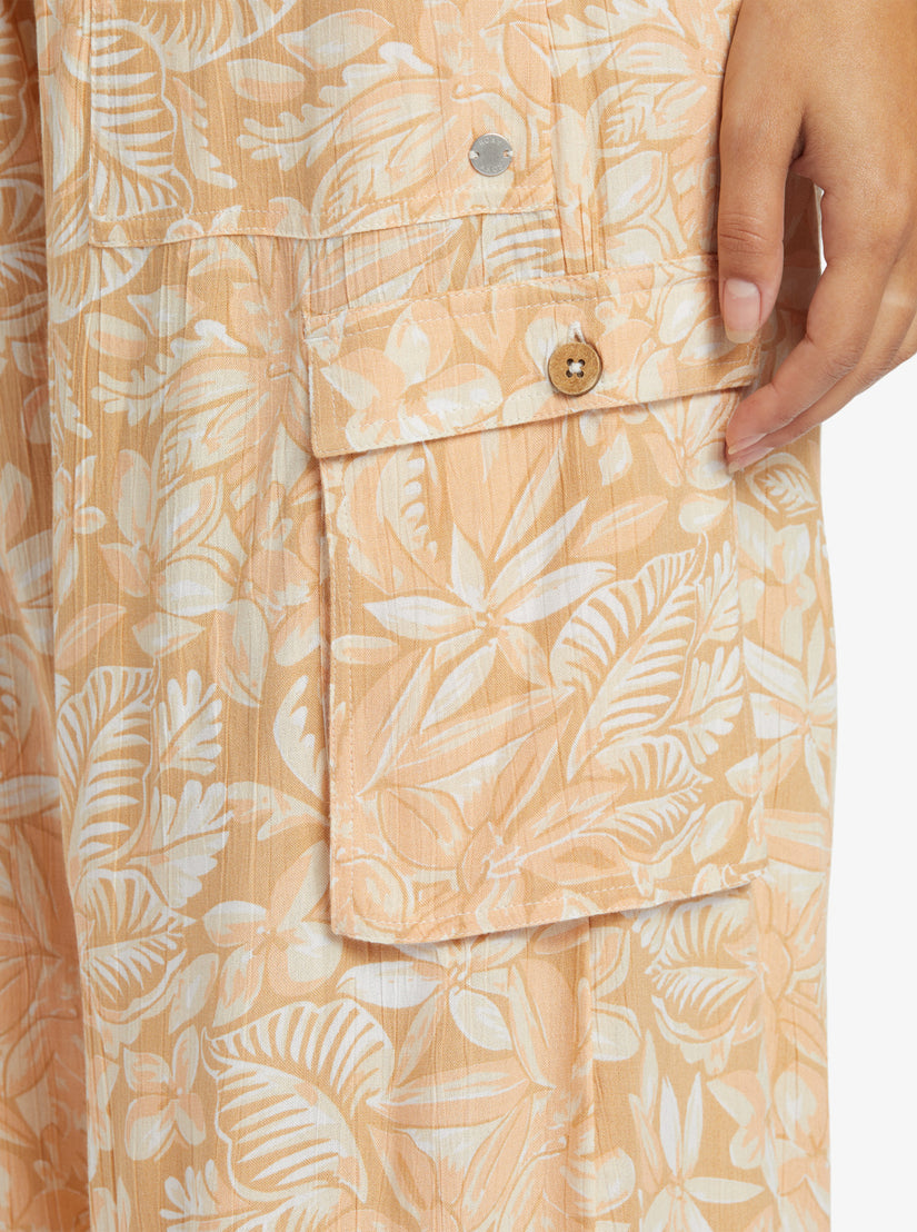 Precious High-Waist Printed Cargo Pants - Egret Soft Tropics