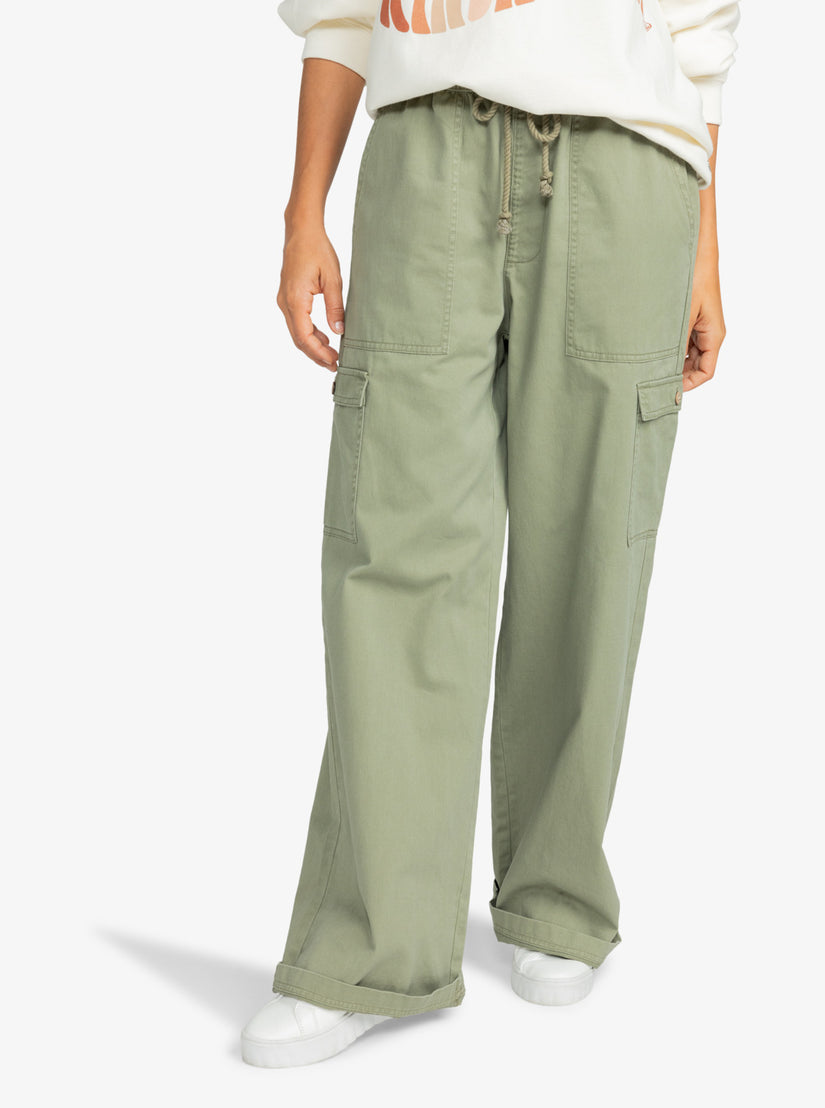 Canvas Cargo Pants - Dark khaki green - Ladies