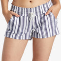 Oceanside Elastic Waist Shorts - Mood Indigo Paradise Stripe
