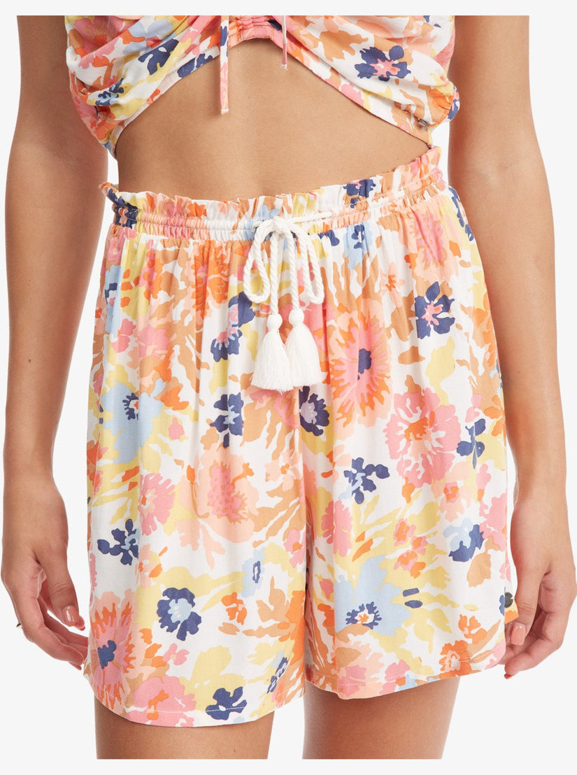 Happiness Awaits Beach Shorts - Snow White Floral Escape