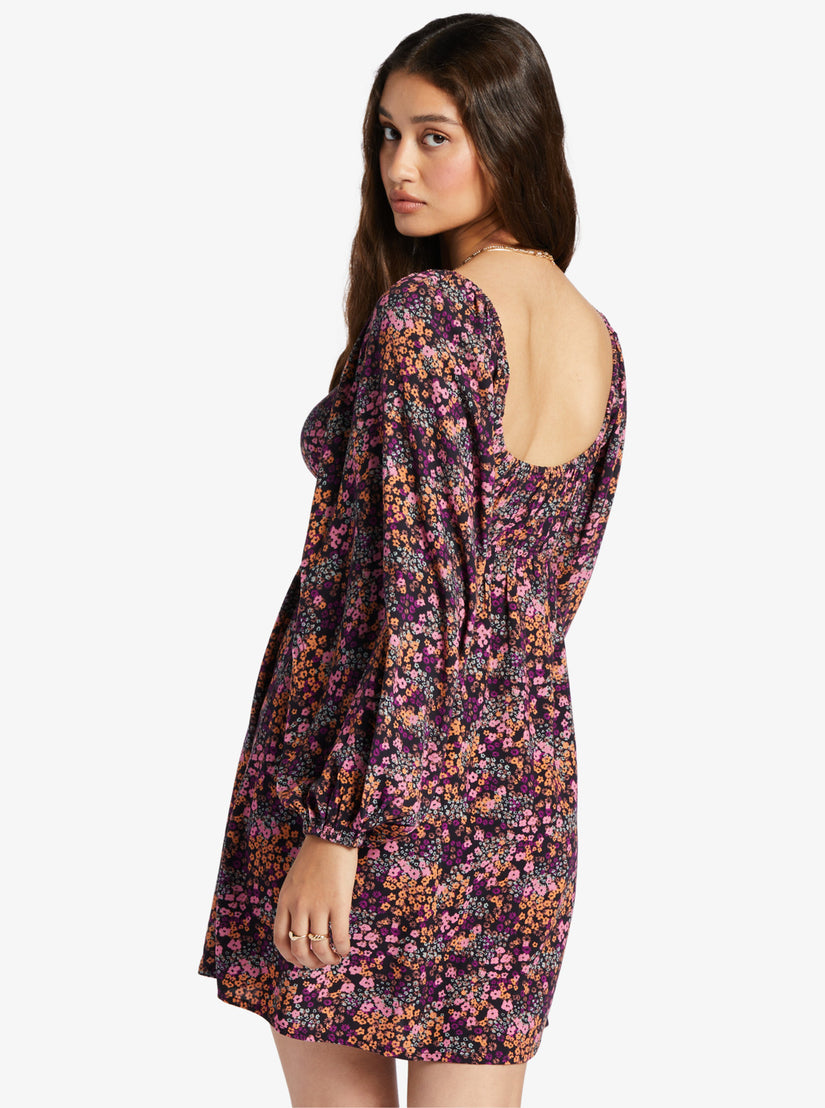Sweetest Shores Puff Sleeve Dress - Anthracite Floral Daze