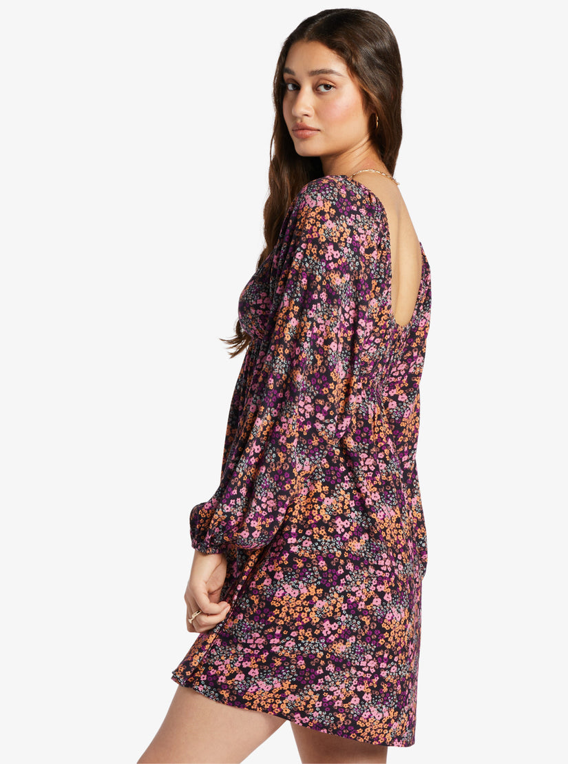 Sweetest Shores Puff Sleeve Dress - Anthracite Floral Daze