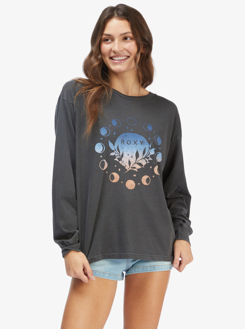 Moon Stars Oversized Graphic Long Sleeve T-Shirt - Anthracite