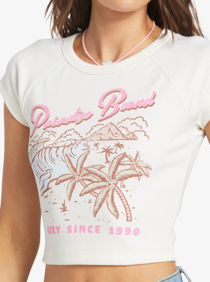 Paradise Bound Crop Ribbed T-Shirt - Egret