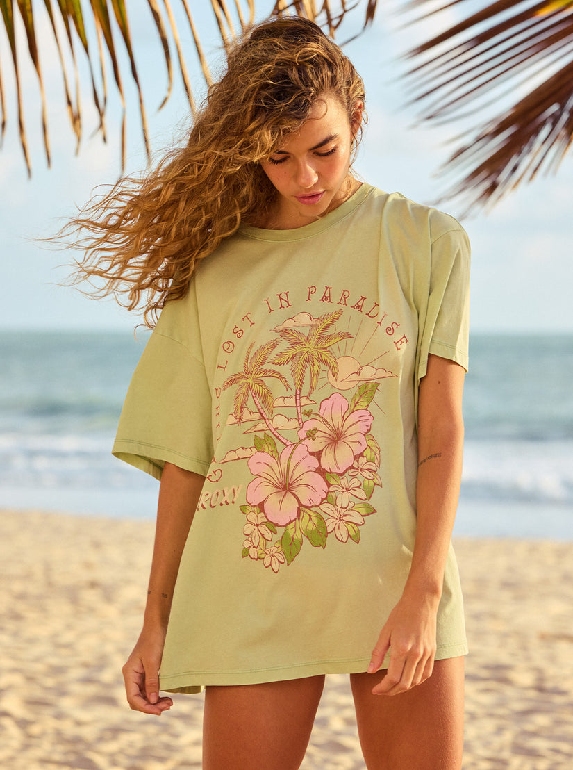 Hibiscus Paradise Oversized Boyfriend T-Shirt - Laurel Green