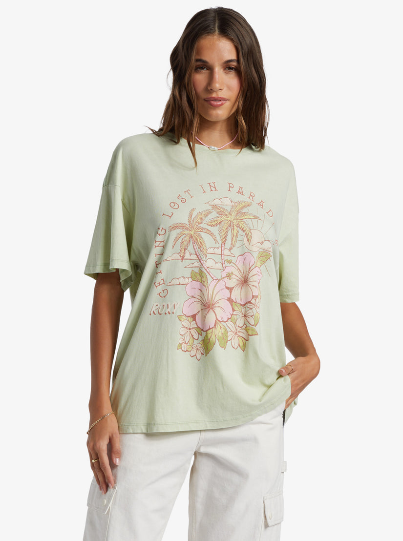 Hibiscus Paradise Oversized Boyfriend T-Shirt - Laurel Green