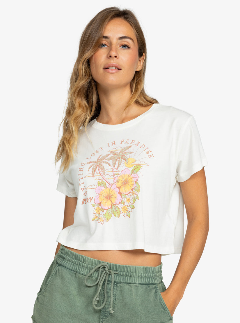 Hibiscus Paradise Cropped T-Shirt - Snow White