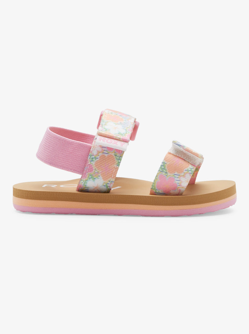 Toddler's Roxy Cage Sandals - White/Crazy Pink/Orange