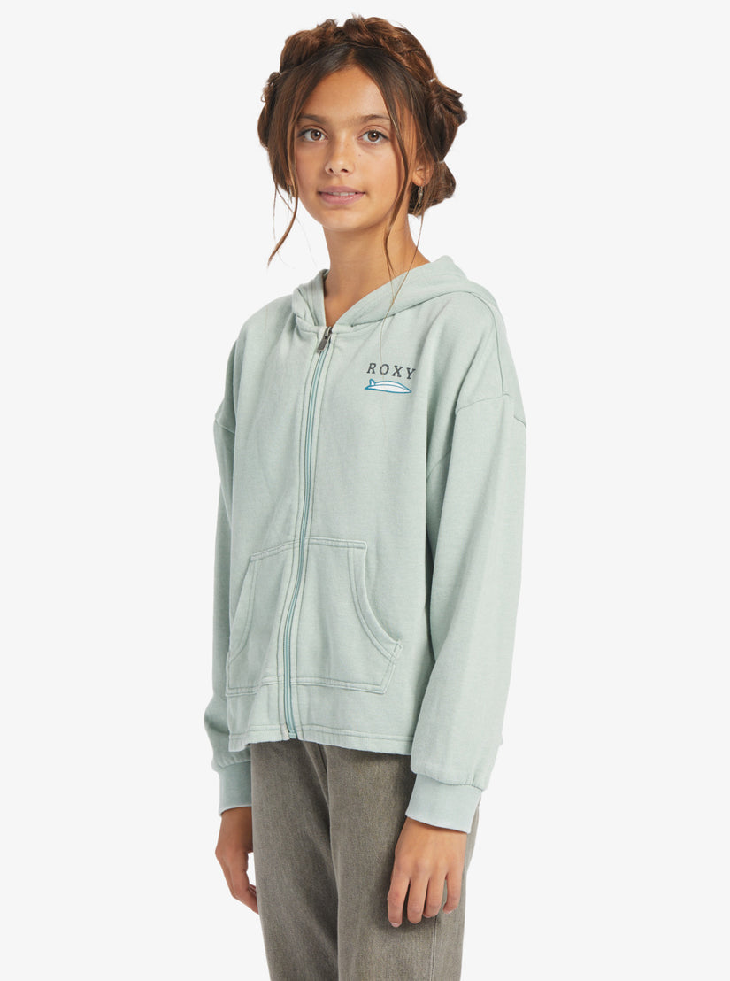 Girls 4-16 Early In The Morning B Zip-Up Hoodie - Blue Surf – Roxy.com