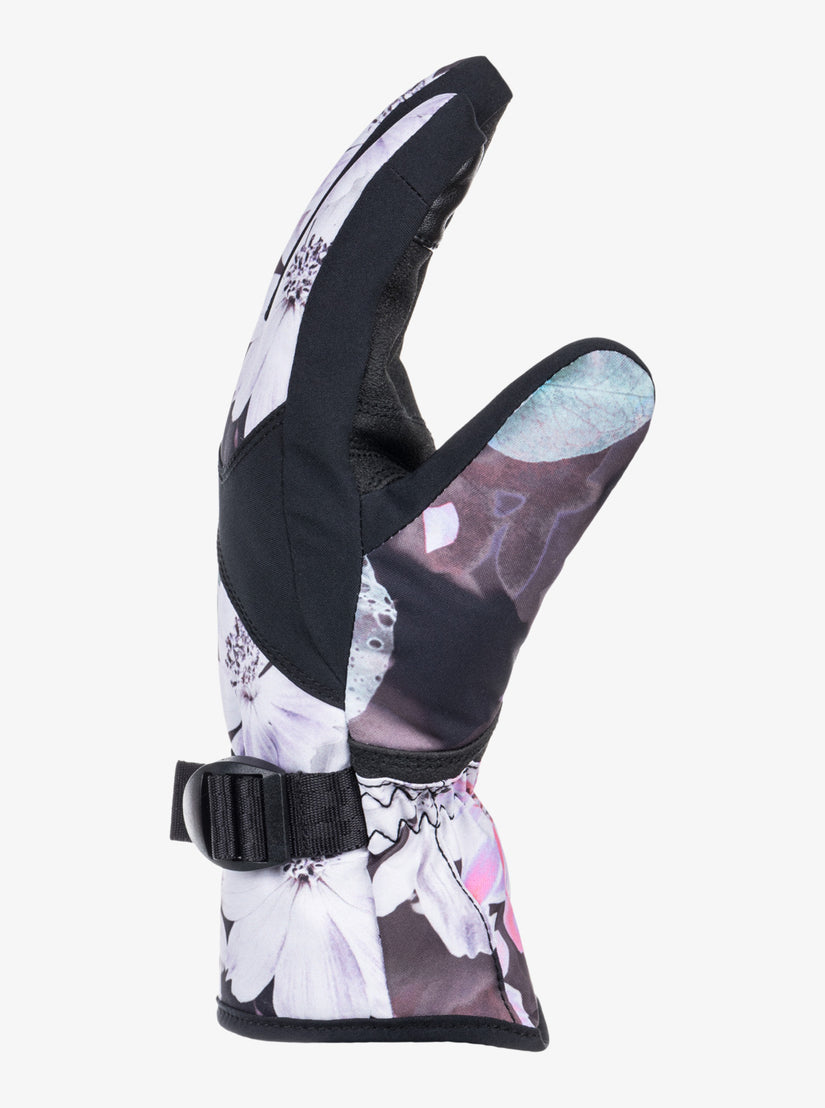Girls 4-16 Roxy Jetty Technical Snowboard/Ski Gloves - True Black Blurry Flower