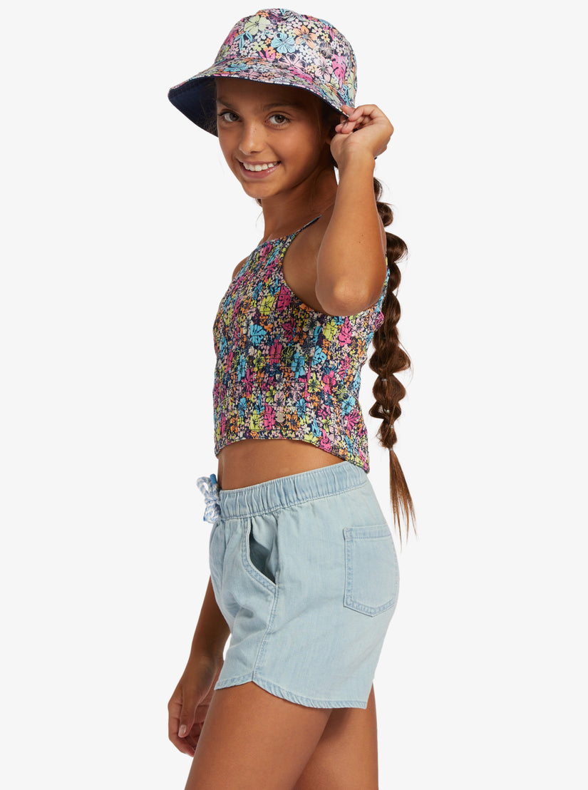 Girls 4-16 Put It In A Love Song Strappy Crop Top - Mood Indigo Tropical Rays