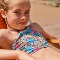 Girls 4-16 Daisy Mood Two Piece Crop Top Bikini Set - Mood Indigo Tropical Rays