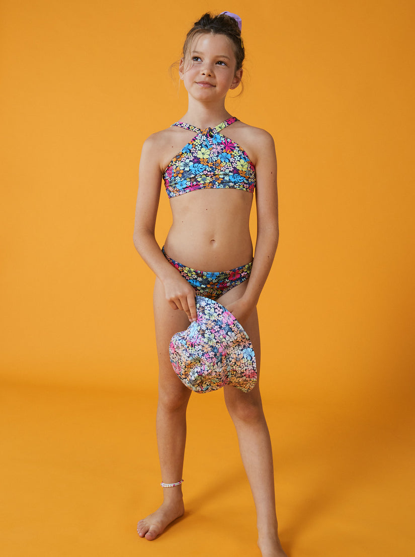 Girls 4-16 Daisy Mood Two Piece Crop Top Bikini Set - Mood Indigo Tropical Rays
