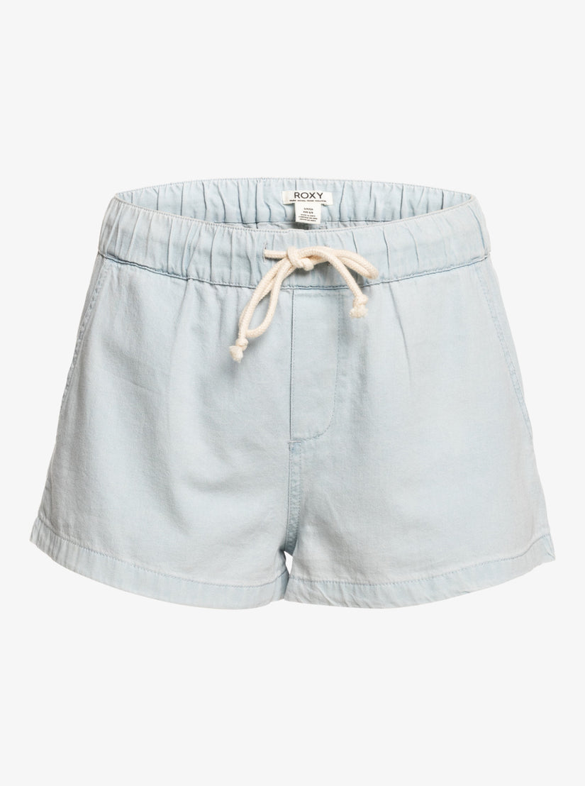 Go To The Beach Denim Shorts - Bleached Blue