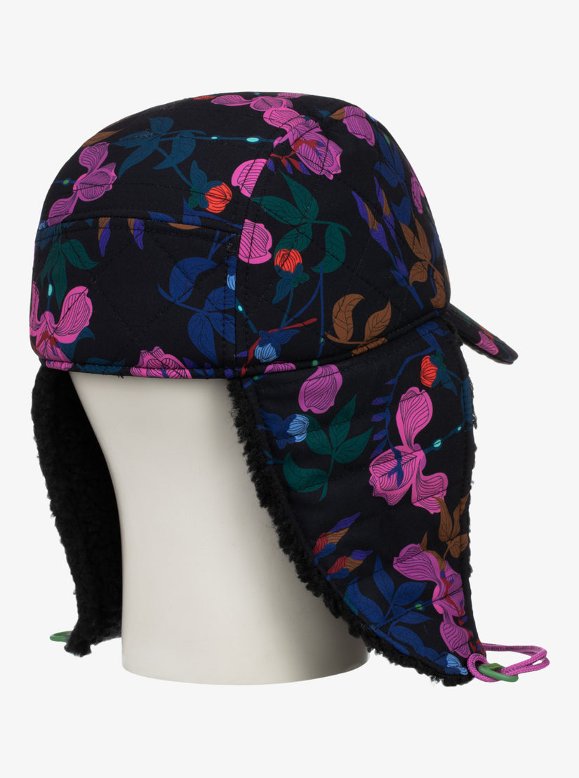 ROWLEY X ROXY Trapper Hat - True Black Darkreds Floral