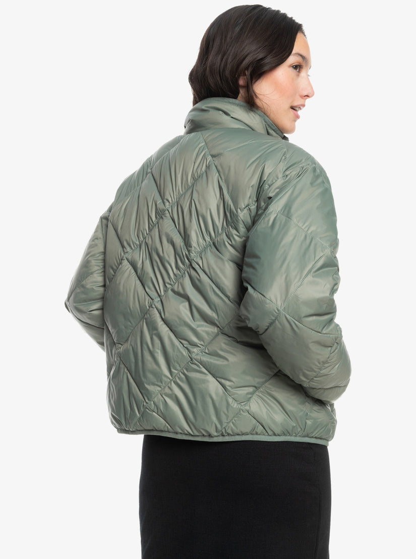 Wind Swept Lightweight Padded Packable Jacket - Agave Green