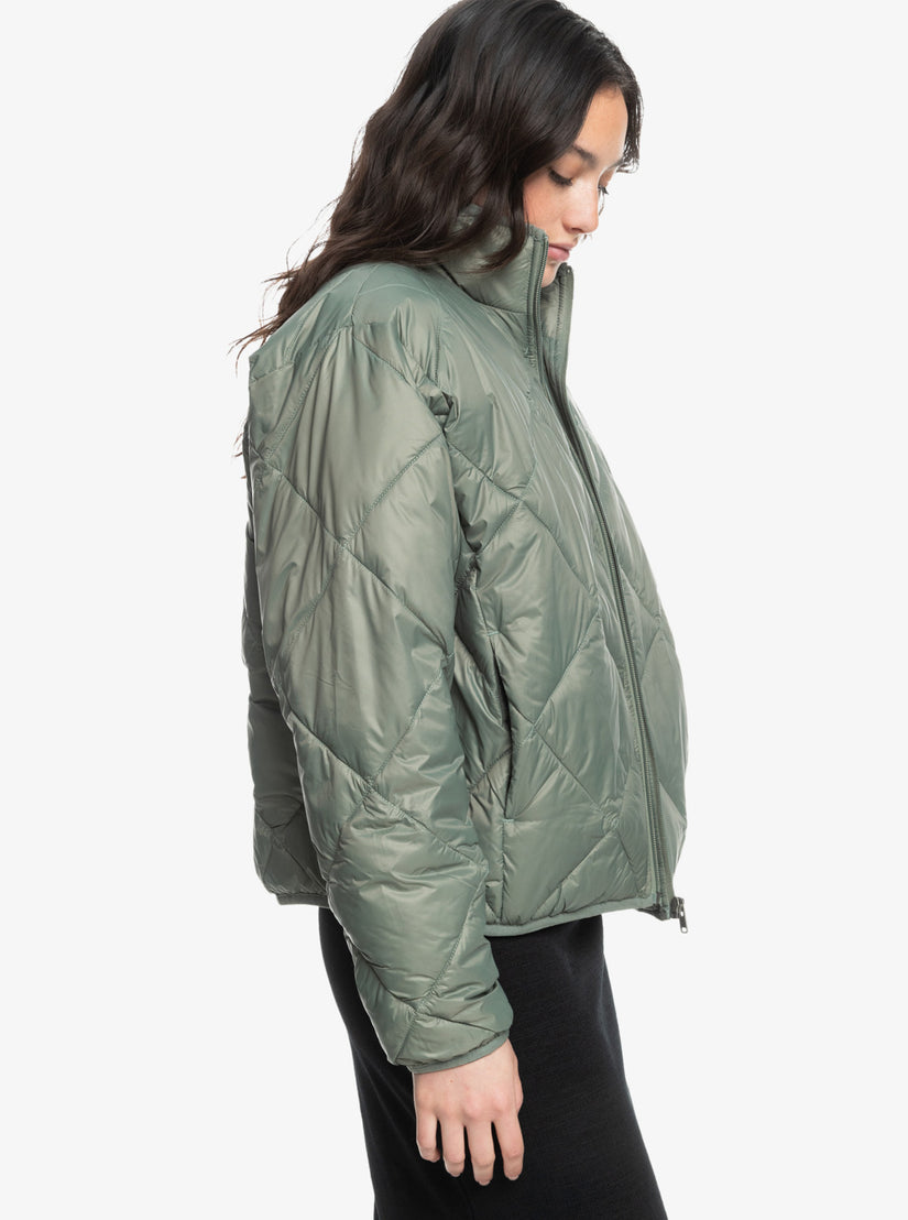Wind Swept Lightweight Padded Packable Jacket - Agave Green