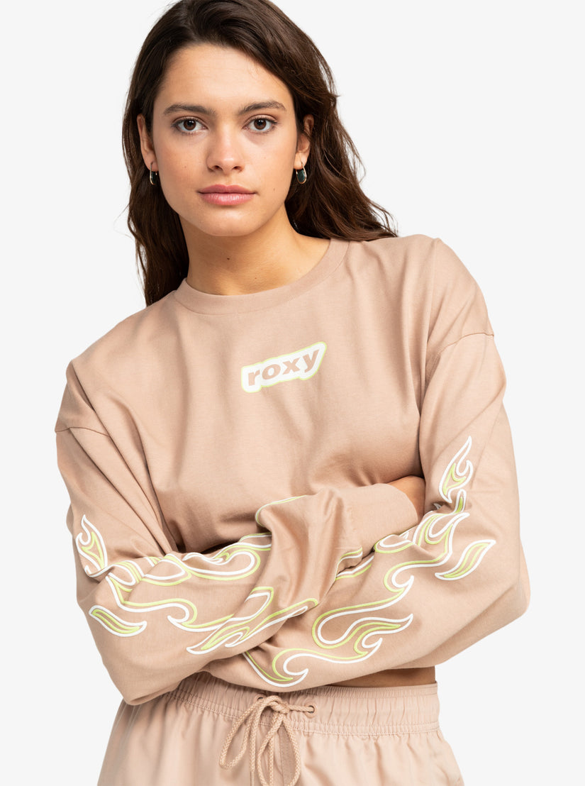 Active Collection Cropped Oversized Long Sleeve T-Shirt - Warm Taupe