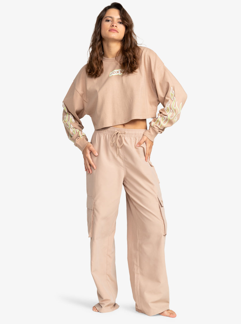 Active Collection Cropped Oversized Long Sleeve T-Shirt - Warm Taupe