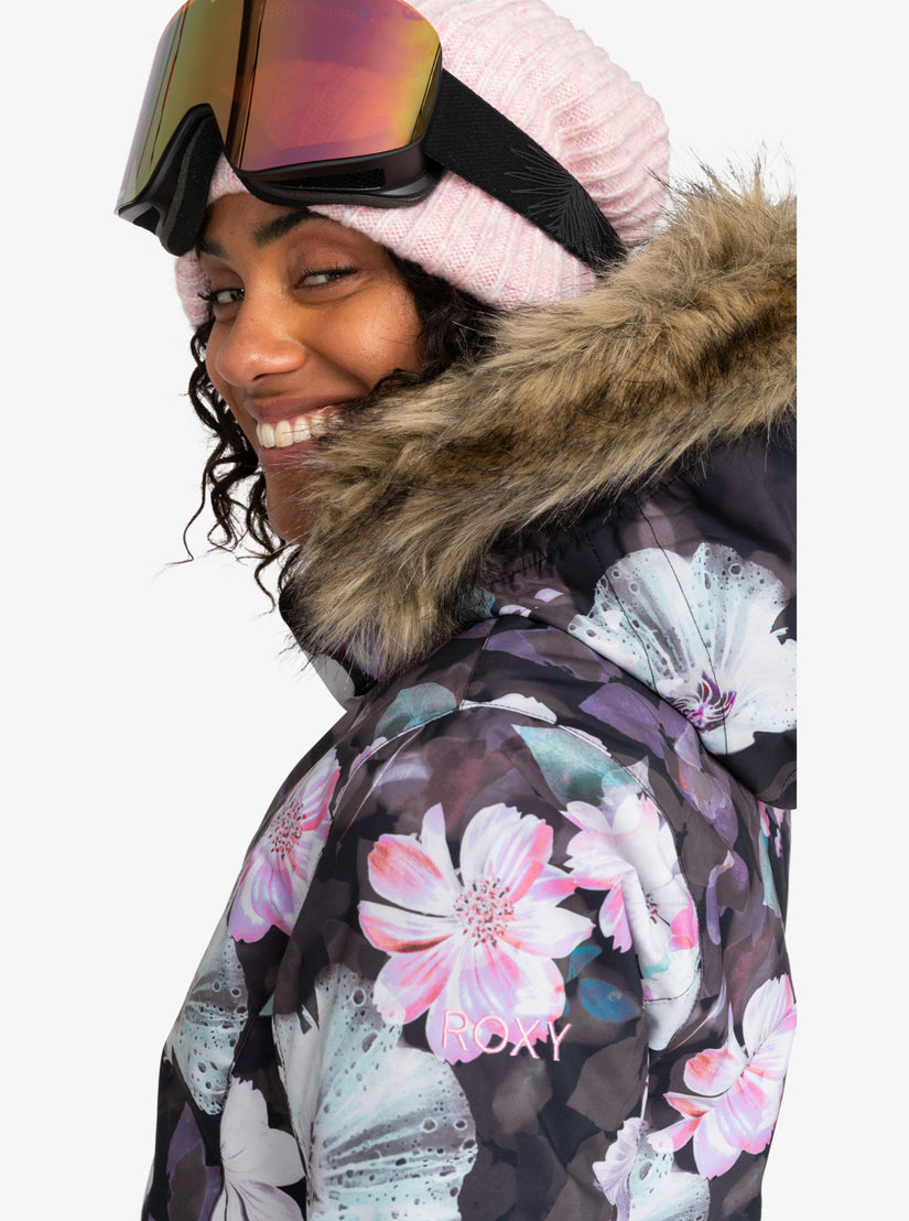 Roxy Girls DryFlight Galaxy Snow Jacket, True Black Blurry Flower
