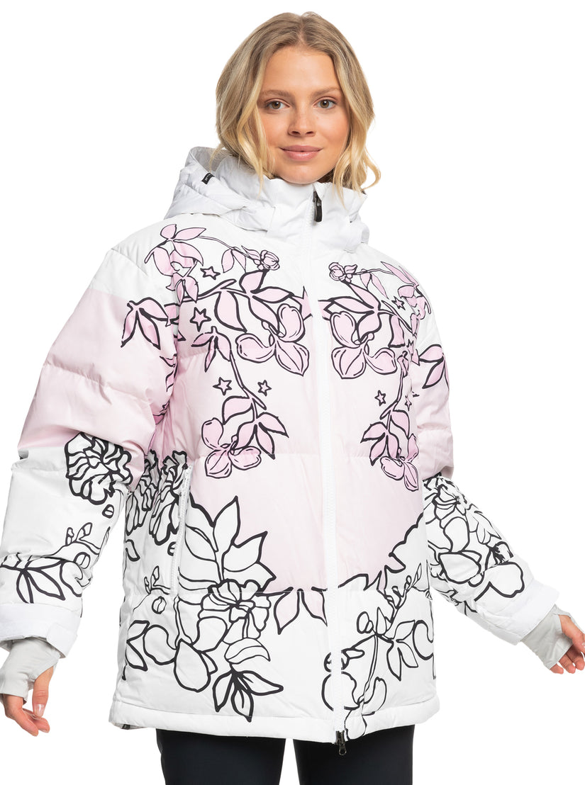 Roxy X Rowley Puffer Technical Snow Jacket - Bright White Laurel Floral